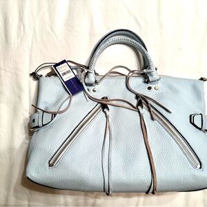 Rebecca Minkoff Moto Satchel • Large • bleached blue • leather